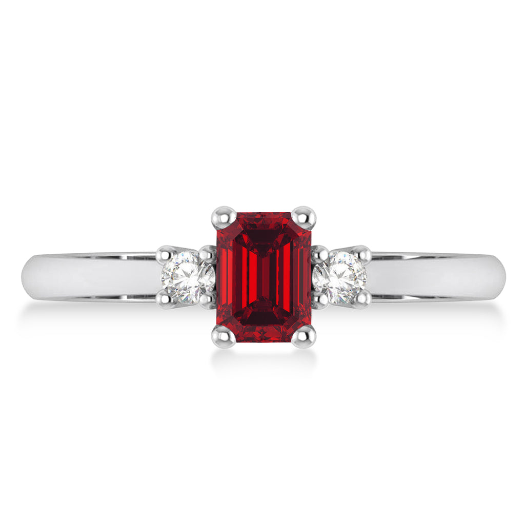 Emerald Ruby & Diamond Three-Stone Engagement Ring 14k White Gold (0.60ct)