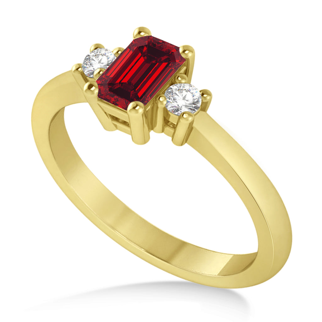 Emerald Ruby & Diamond Three-Stone Engagement Ring 14k Yellow Gold (0.60ct)