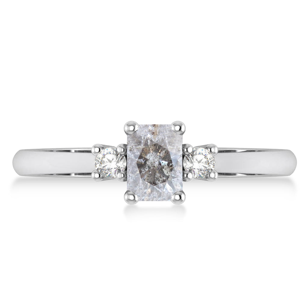 Emerald Salt & Pepper & White Diamond Three-Stone Engagement Ring 14k White Gold (0.60ct)