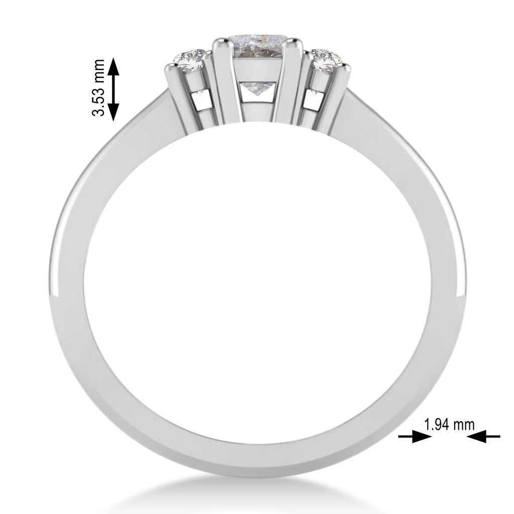 Emerald Salt & Pepper & White Diamond Three-Stone Engagement Ring 14k White Gold (0.60ct)