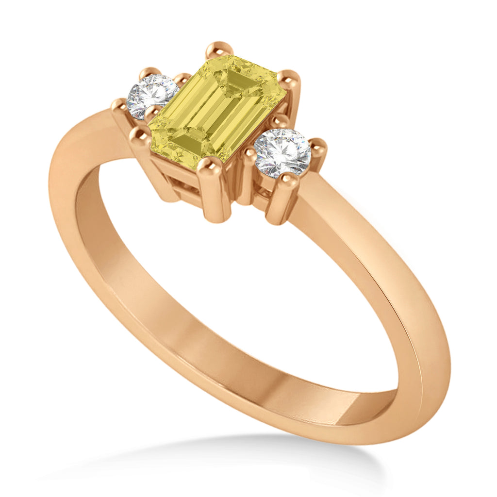Emerald Yellow & White Diamond Three-Stone Engagement Ring 14k Rose Gold (0.60ct)