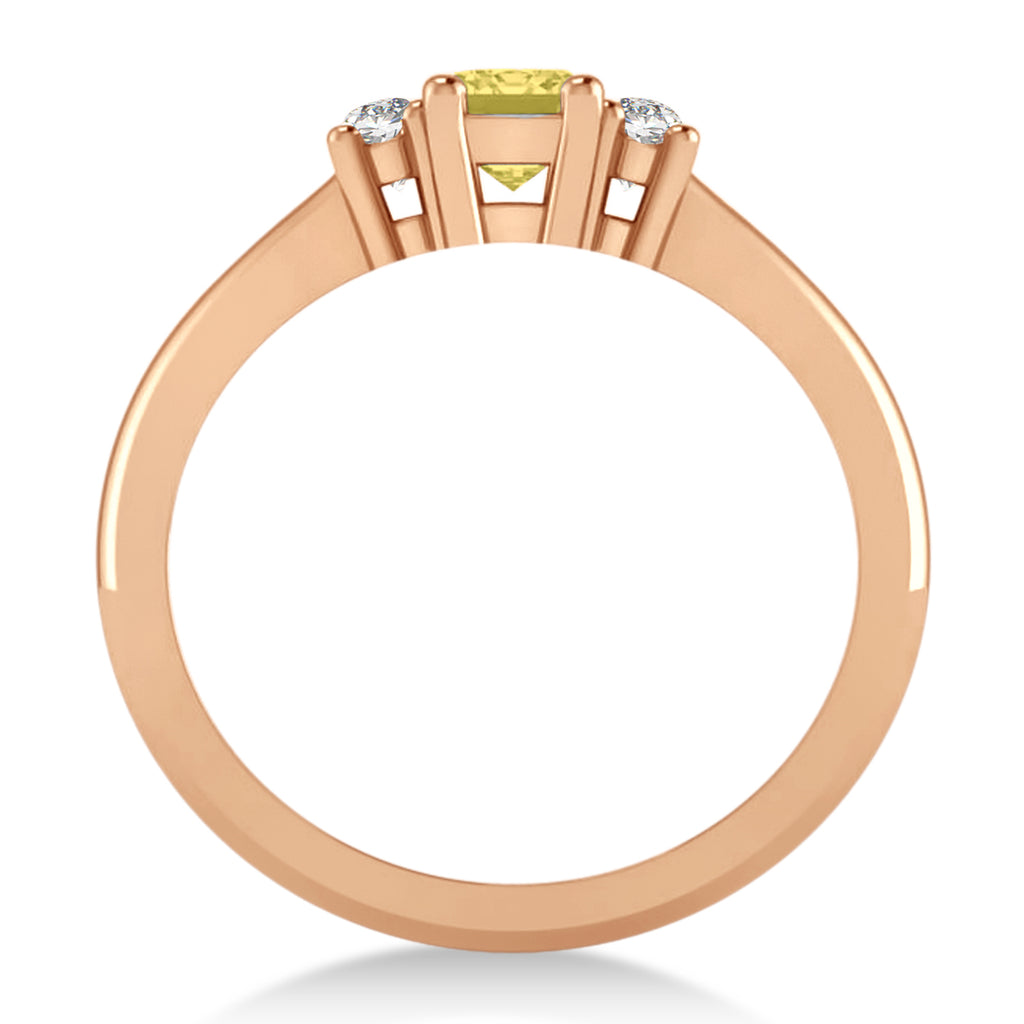 Emerald Yellow & White Diamond Three-Stone Engagement Ring 14k Rose Gold (0.60ct)