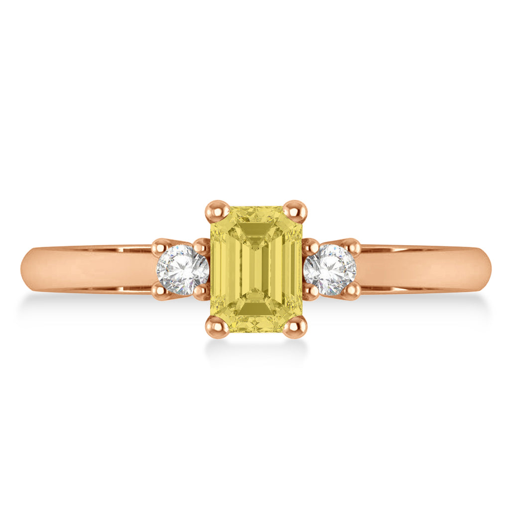 Emerald Yellow & White Diamond Three-Stone Engagement Ring 14k Rose Gold (0.60ct)