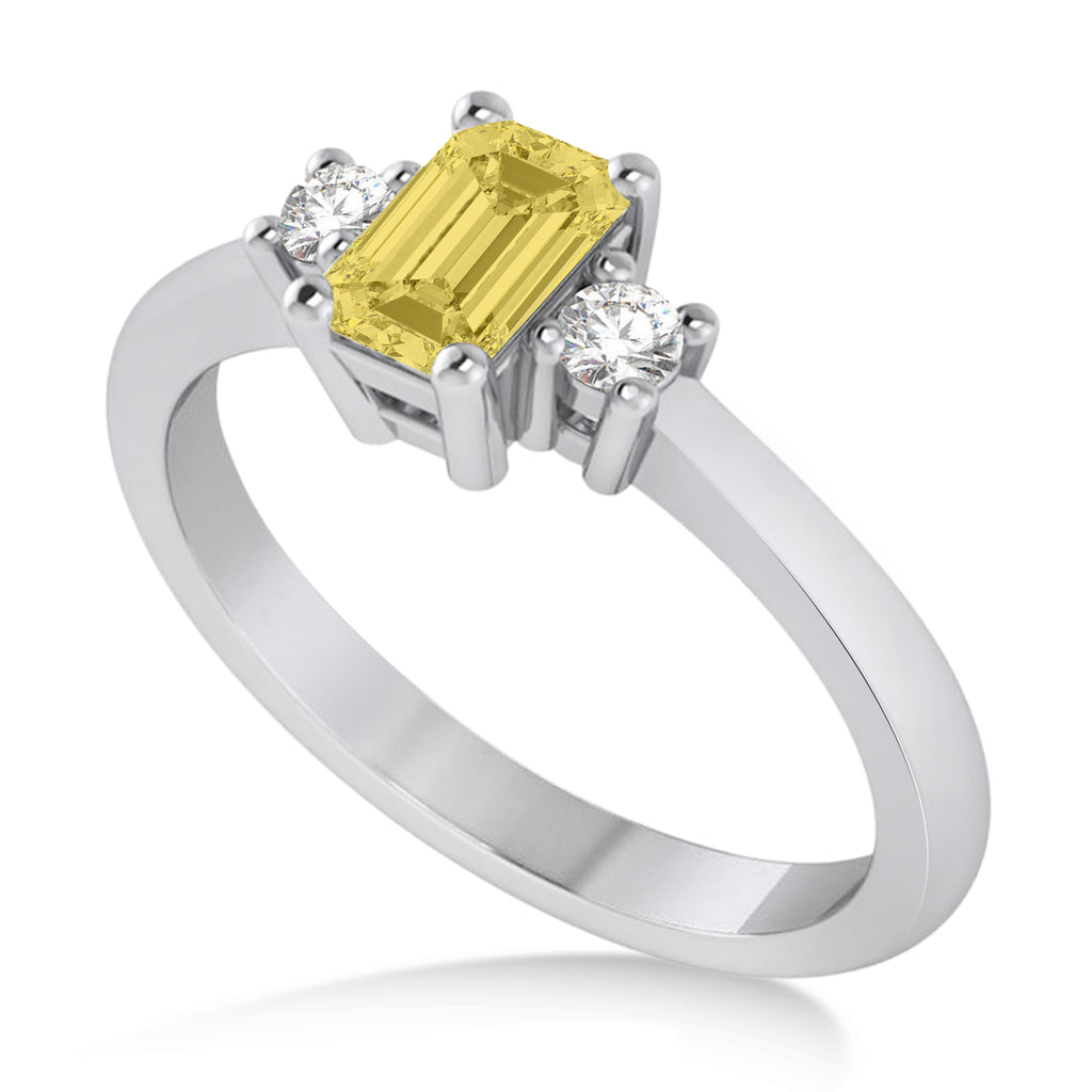 Emerald Yellow & White Diamond Three-Stone Engagement Ring 14k White Gold (0.60ct)