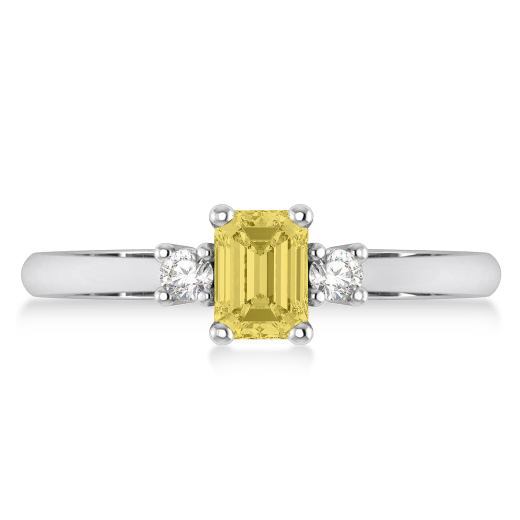 Emerald Yellow & White Diamond Three-Stone Engagement Ring 14k White Gold (0.60ct)