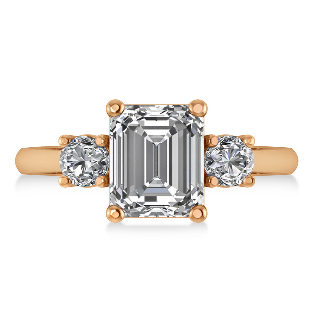 Emerald & Round 3-Stone Diamond Engagement Ring 14k Rose Gold (3.00ct)