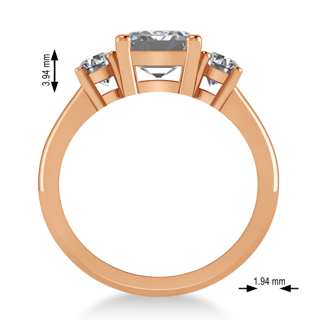 Emerald & Round 3-Stone Diamond Engagement Ring 14k Rose Gold (3.00ct)