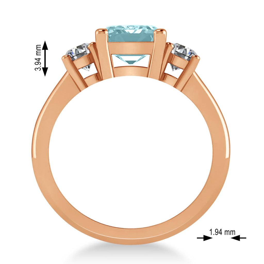 Emerald & Round 3-Stone Aquamarine & Diamond Engagement Ring 14k Rose Gold (3.00ct)