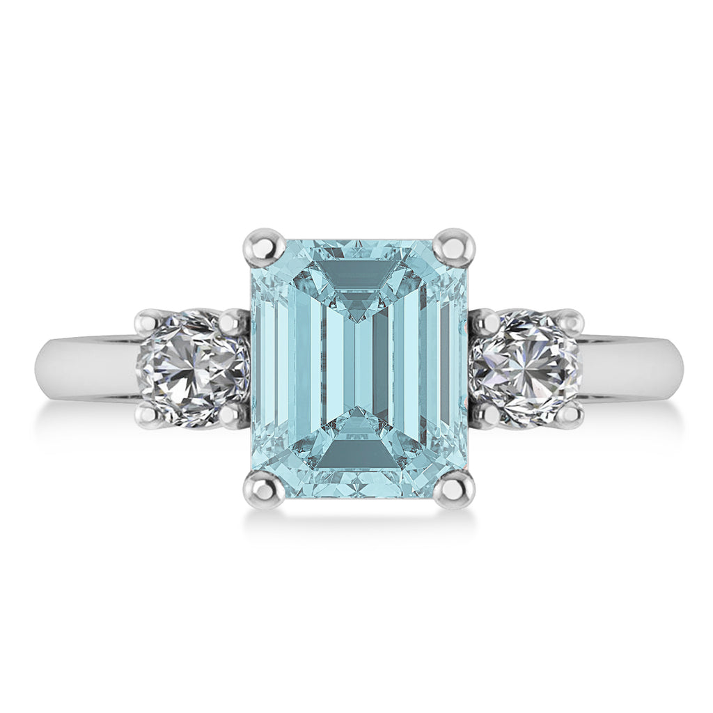 Emerald & Round 3-Stone Aquamarine & Diamond Engagement Ring 14k White Gold (3.00ct)