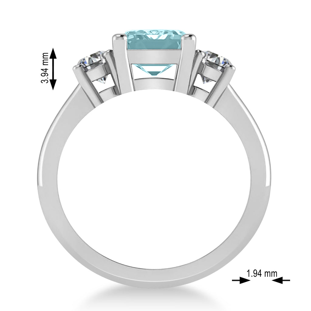 Emerald & Round 3-Stone Aquamarine & Diamond Engagement Ring 14k White Gold (3.00ct)
