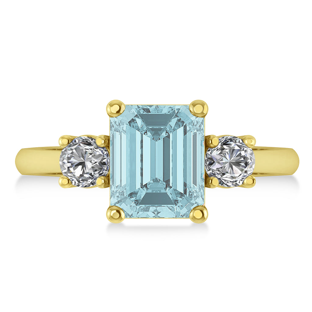 Emerald & Round 3-Stone Aquamarine & Diamond Engagement Ring 14k Yellow Gold (3.00ct)