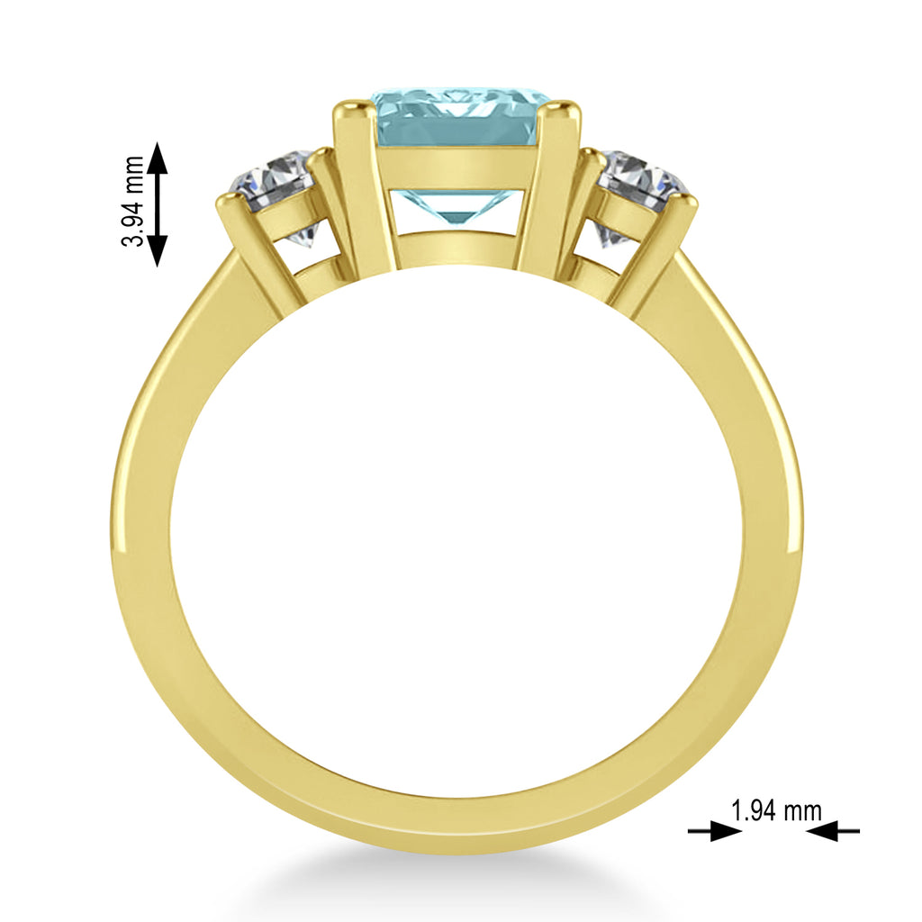 Emerald & Round 3-Stone Aquamarine & Diamond Engagement Ring 14k Yellow Gold (3.00ct)