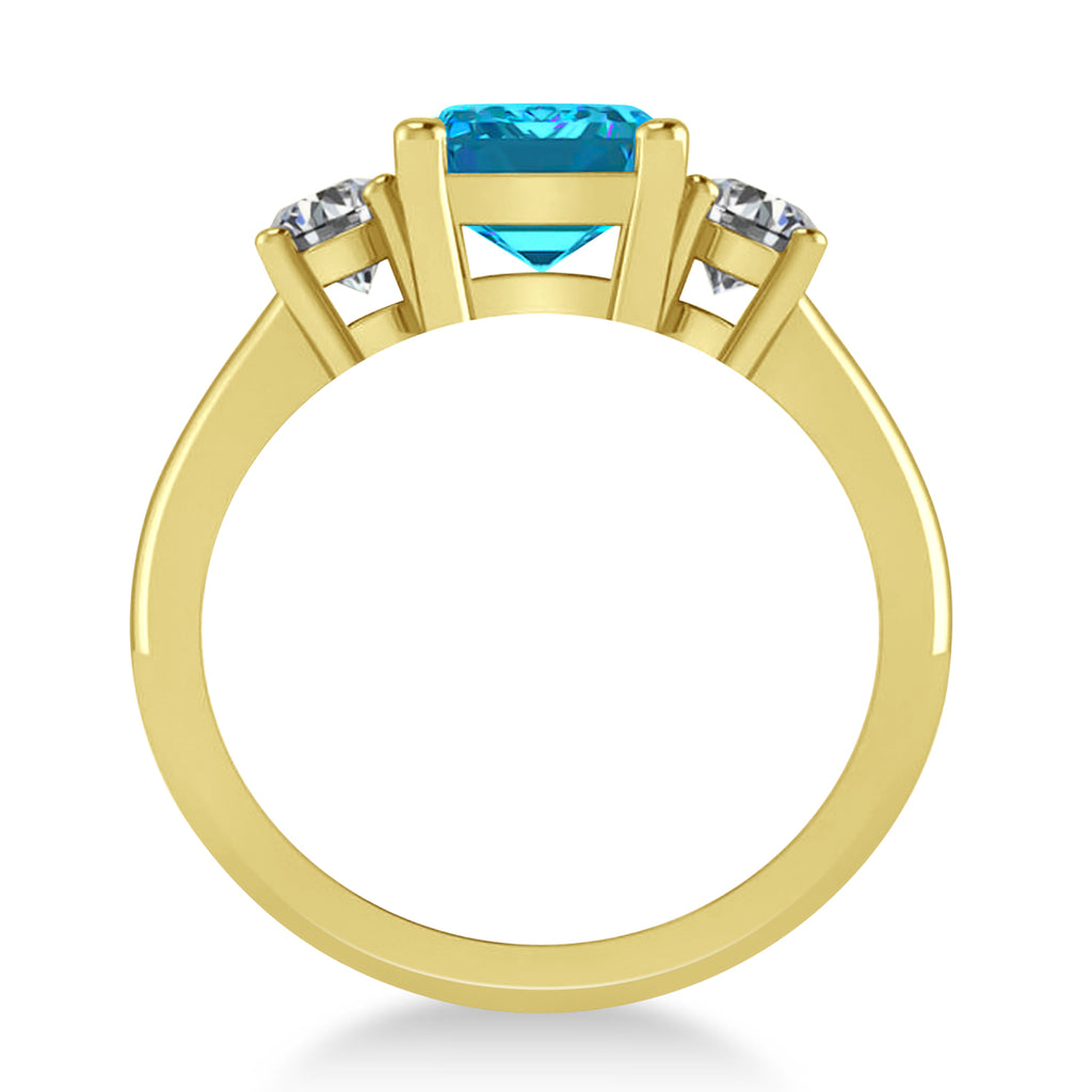 Emerald & Round 3-Stone Blue & White Diamond Engagement Ring 14k Yellow Gold (3.00ct)