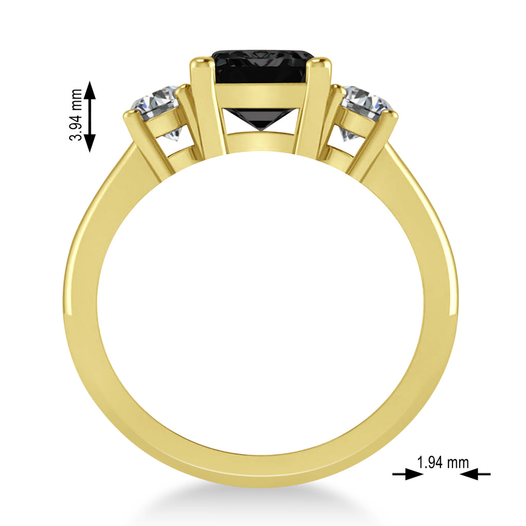 Emerald & Round 3-Stone Black & White Diamond Engagement Ring 14k Yellow Gold (3.00ct)