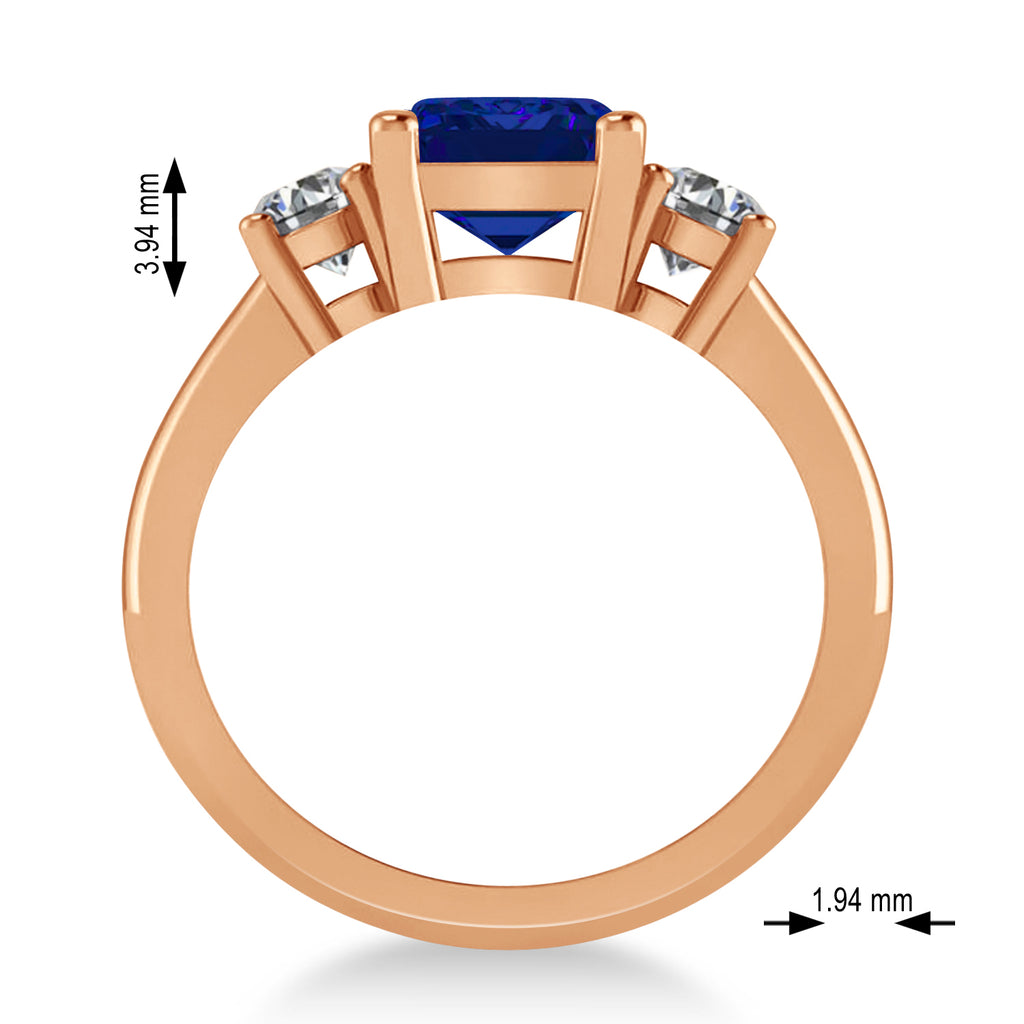 Emerald & Round 3-Stone Blue Sapphire & Diamond Engagement Ring 14k Rose Gold (3.00ct)