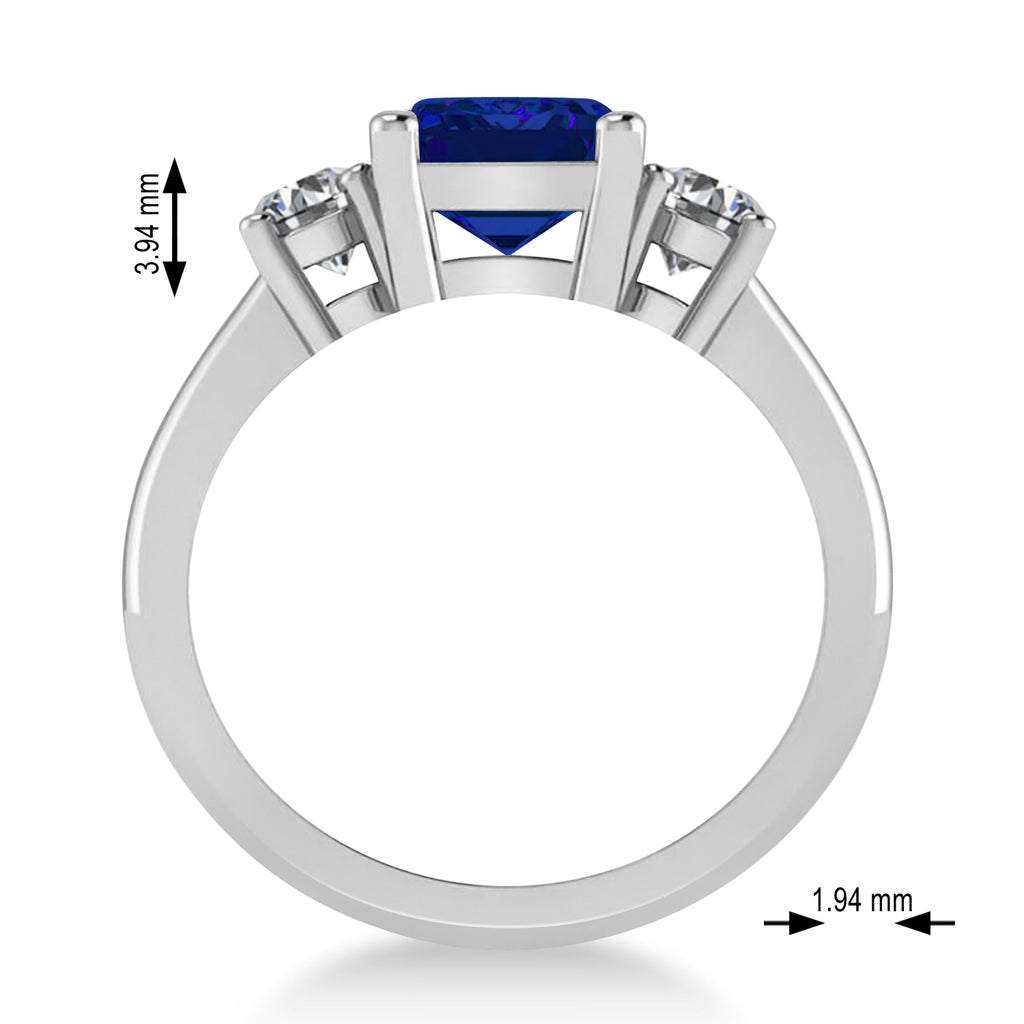Emerald & Round 3-Stone Blue Sapphire & Diamond Engagement Ring 14k White Gold (3.00ct)