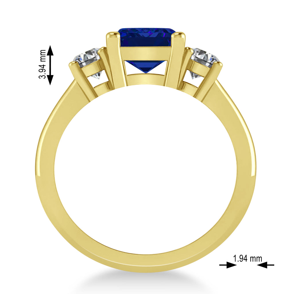 Emerald & Round 3-Stone Blue Sapphire & Diamond Engagement Ring 14k Yellow Gold (3.00ct)