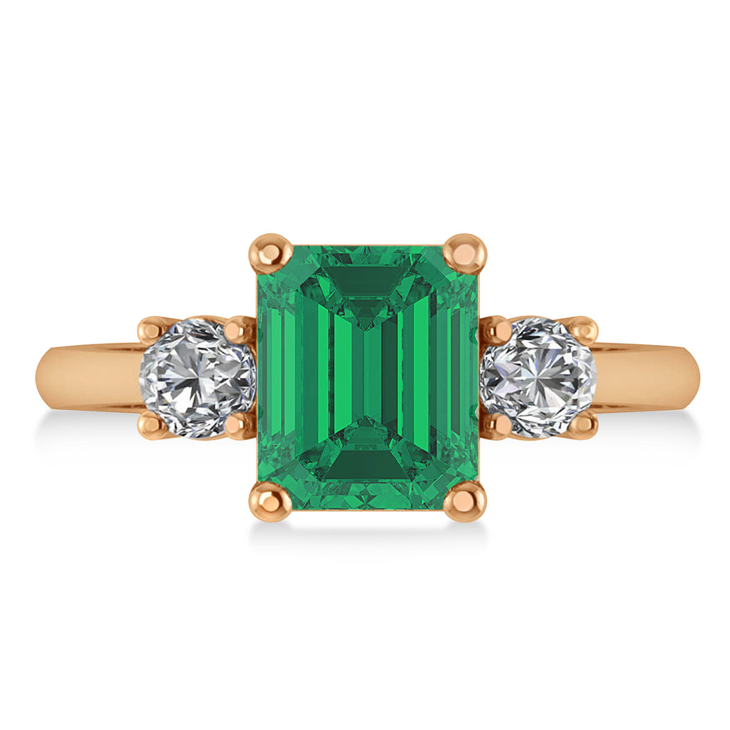 Emerald & Round 3-Stone Emerald & Diamond Engagement Ring 14k Rose Gold (3.00ct)