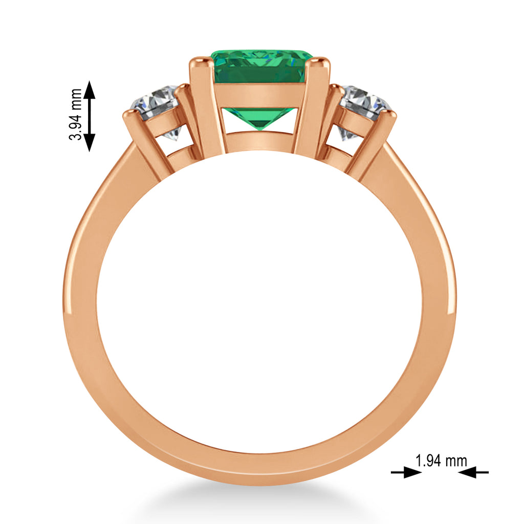 Emerald & Round 3-Stone Emerald & Diamond Engagement Ring 14k Rose Gold (3.00ct)