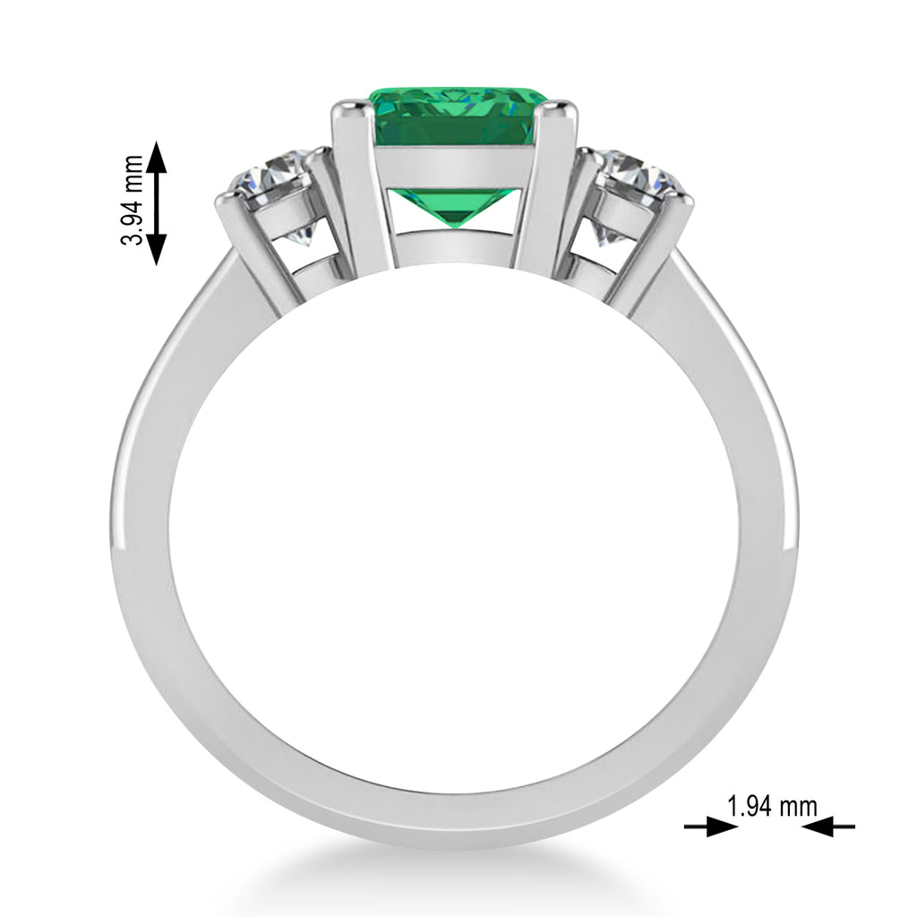Emerald & Round 3-Stone Emerald & Diamond Engagement Ring 14k White Gold (3.00ct)
