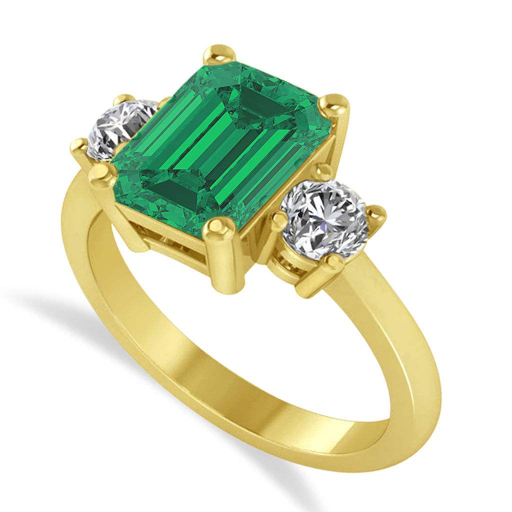Emerald & Round 3-Stone Emerald & Diamond Engagement Ring 14k Yellow Gold (3.00ct)