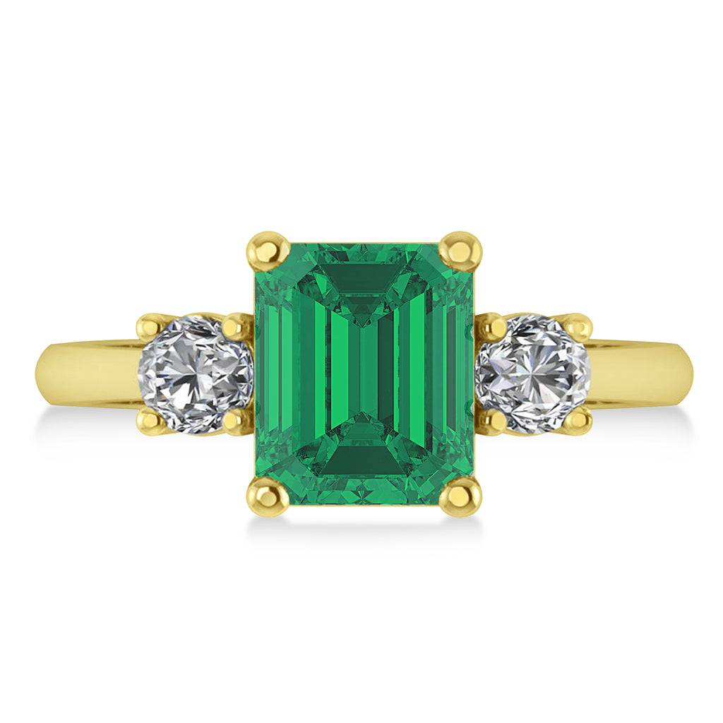 Emerald & Round 3-Stone Emerald & Diamond Engagement Ring 14k Yellow Gold (3.00ct)