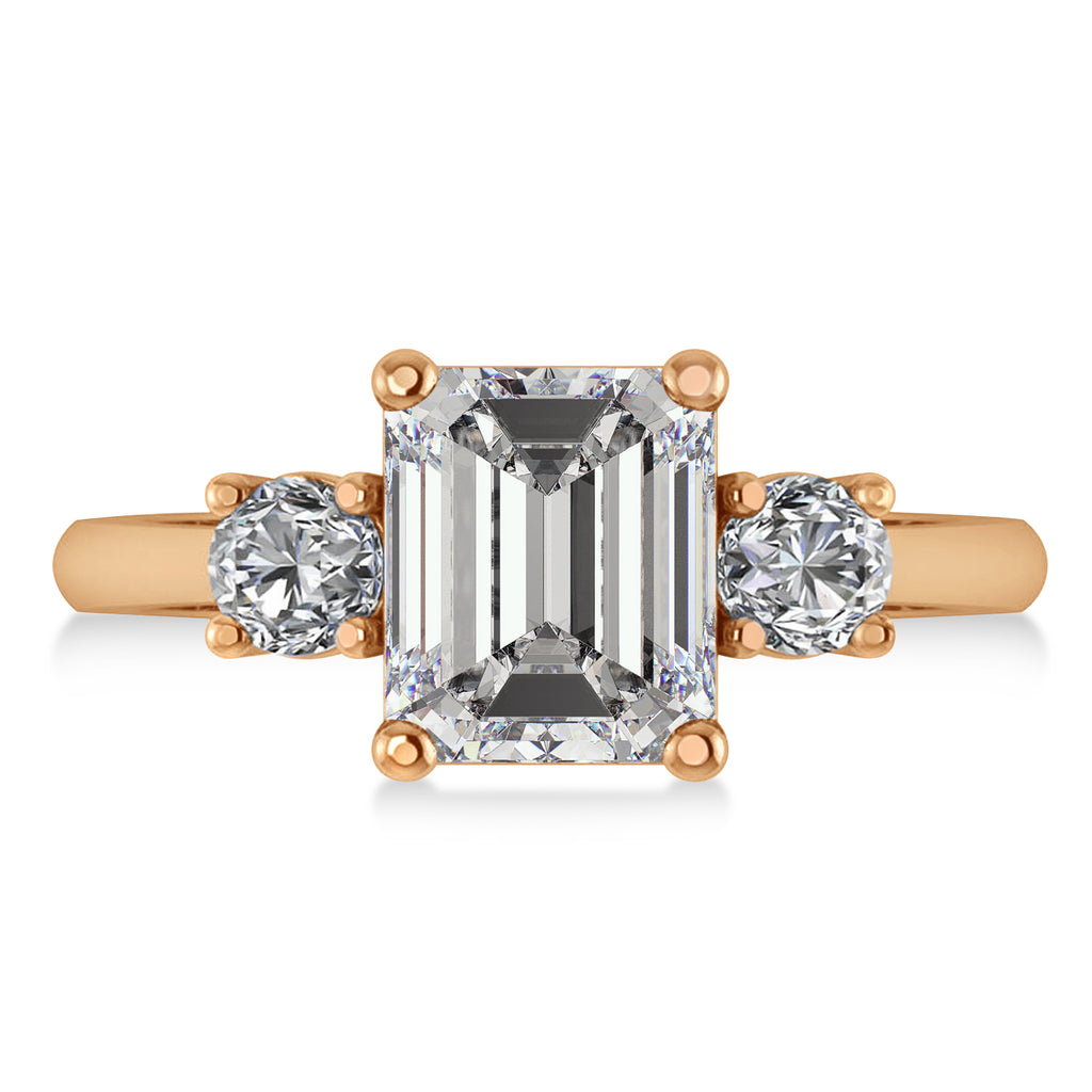 Emerald & Round 3-Stone Moissanite & Diamond Engagement Ring 14k Rose Gold (3.00ct)