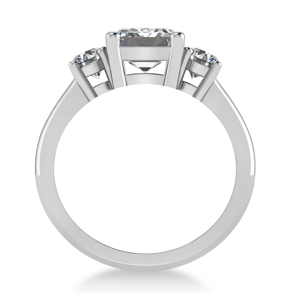 Emerald & Round 3-Stonee Moissanite & Diamond Engagement Ring 14k White Gold (3.00ct)