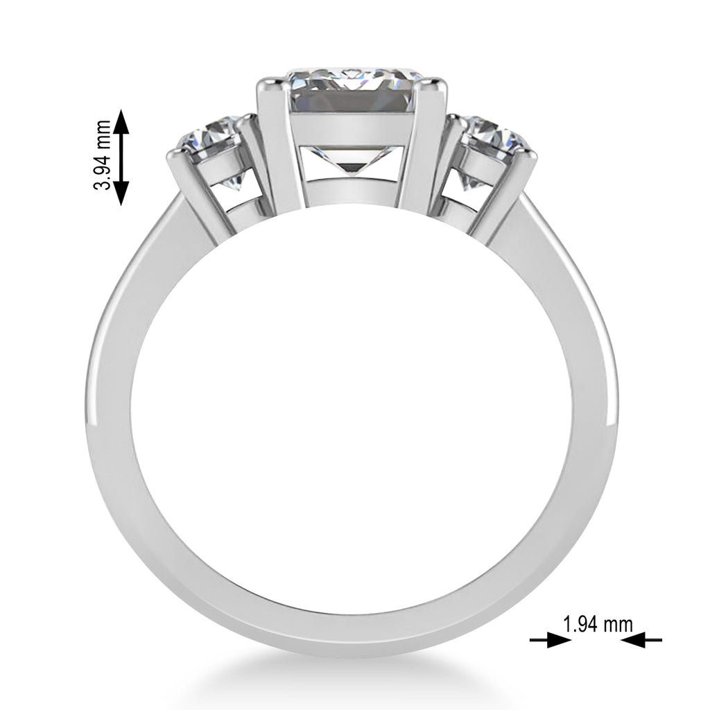 Emerald & Round 3-Stonee Moissanite & Diamond Engagement Ring 14k White Gold (3.00ct)