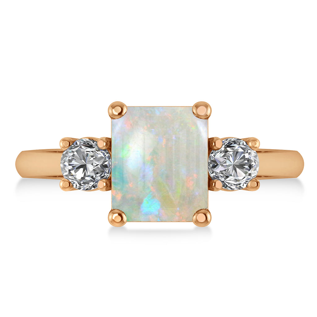 Emerald & Round 3-Stone Opal & Diamond Engagement Ring 14k Rose Gold (3.00ct)