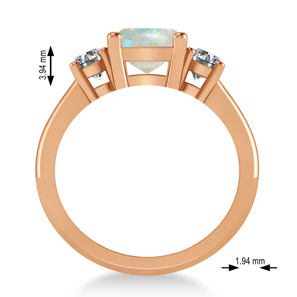 Emerald & Round 3-Stone Opal & Diamond Engagement Ring 14k Rose Gold (3.00ct)