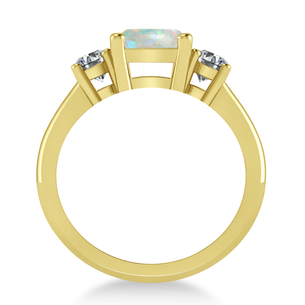 Emerald & Round 3-Stone Opal & Diamond Engagement Ring 14k Yellow Gold (3.00ct)