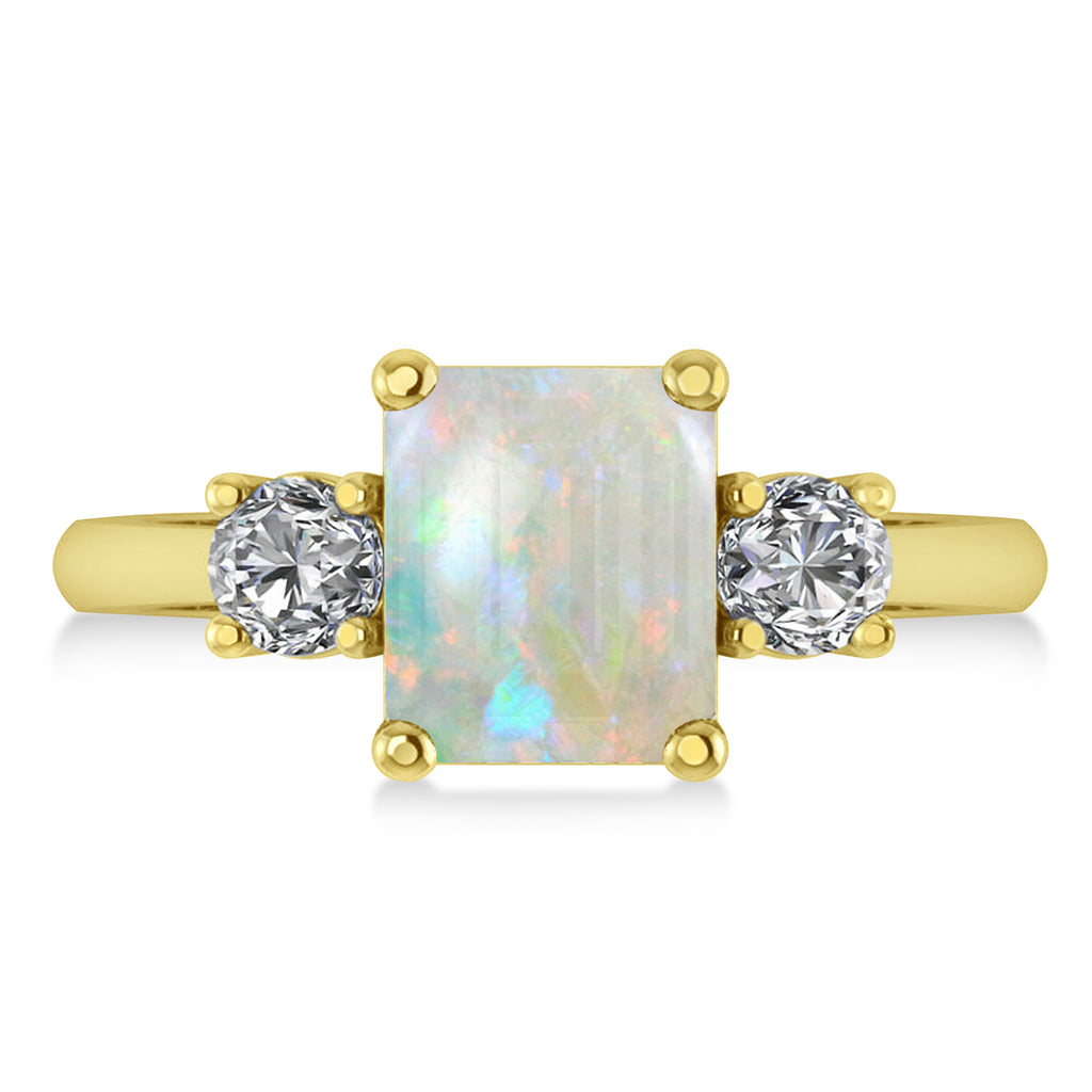Emerald & Round 3-Stone Opal & Diamond Engagement Ring 14k Yellow Gold (3.00ct)