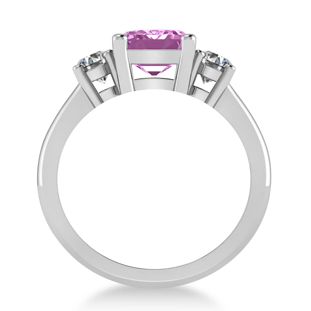 Emerald & Round 3-Stone Pink Sapphire & Diamond Engagement Ring 14k White Gold (3.00ct)