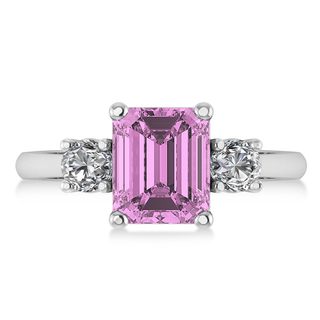 Emerald & Round 3-Stone Pink Sapphire & Diamond Engagement Ring 14k White Gold (3.00ct)