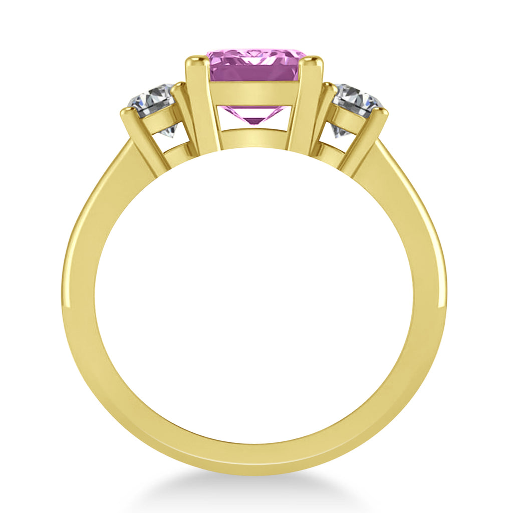 Emerald & Round 3-Stone Pink Sapphire & Diamond Engagement Ring 14k Yellow Gold (3.00ct)