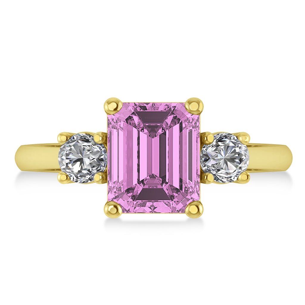 Emerald & Round 3-Stone Pink Sapphire & Diamond Engagement Ring 14k Yellow Gold (3.00ct)