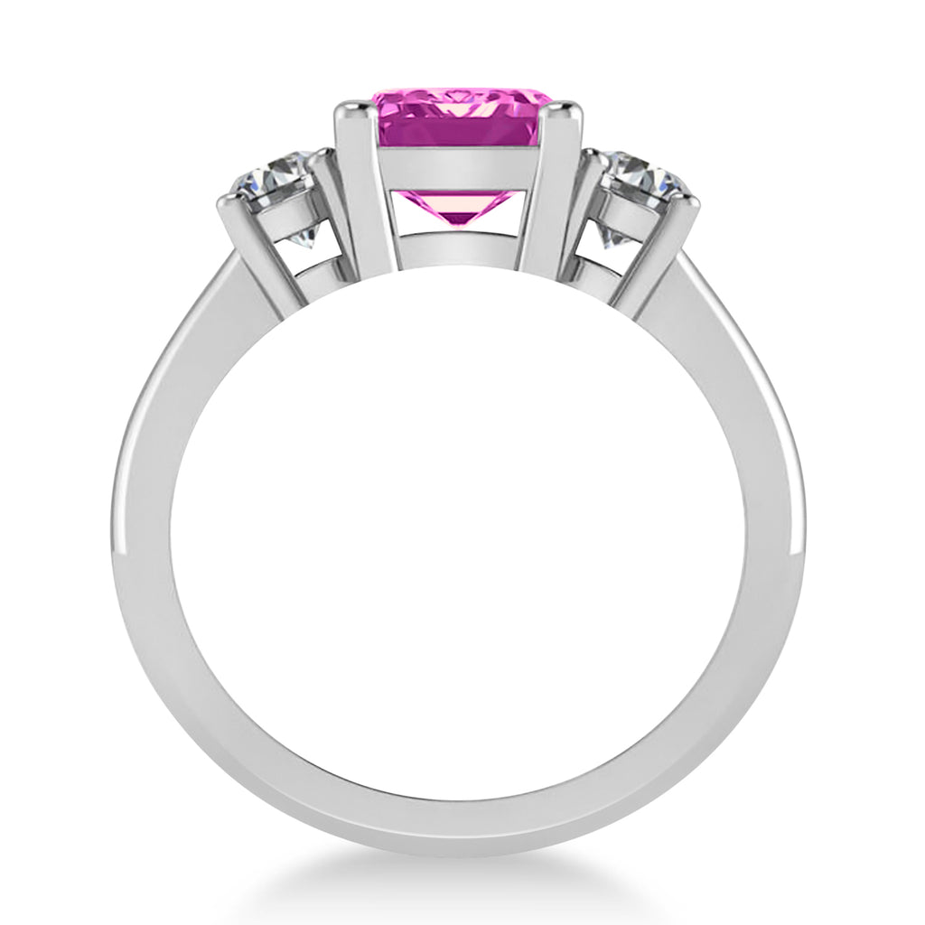 Emerald & Round 3-Stone Pink Topaz & Diamond Engagement Ring 14k White Gold (3.00ct)
