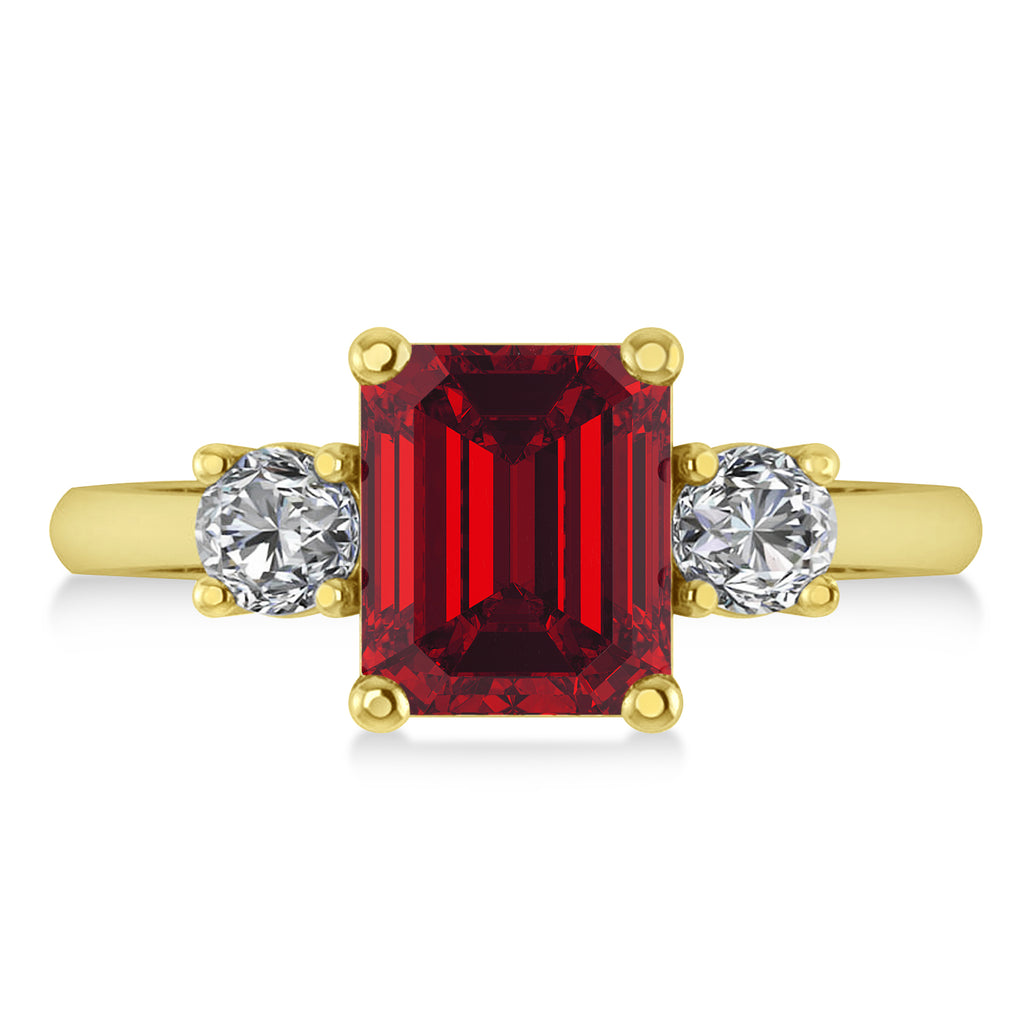 Emerald & Round 3-Stone Ruby & Diamond Engagement Ring 14k Yellow Gold (3.00ct)