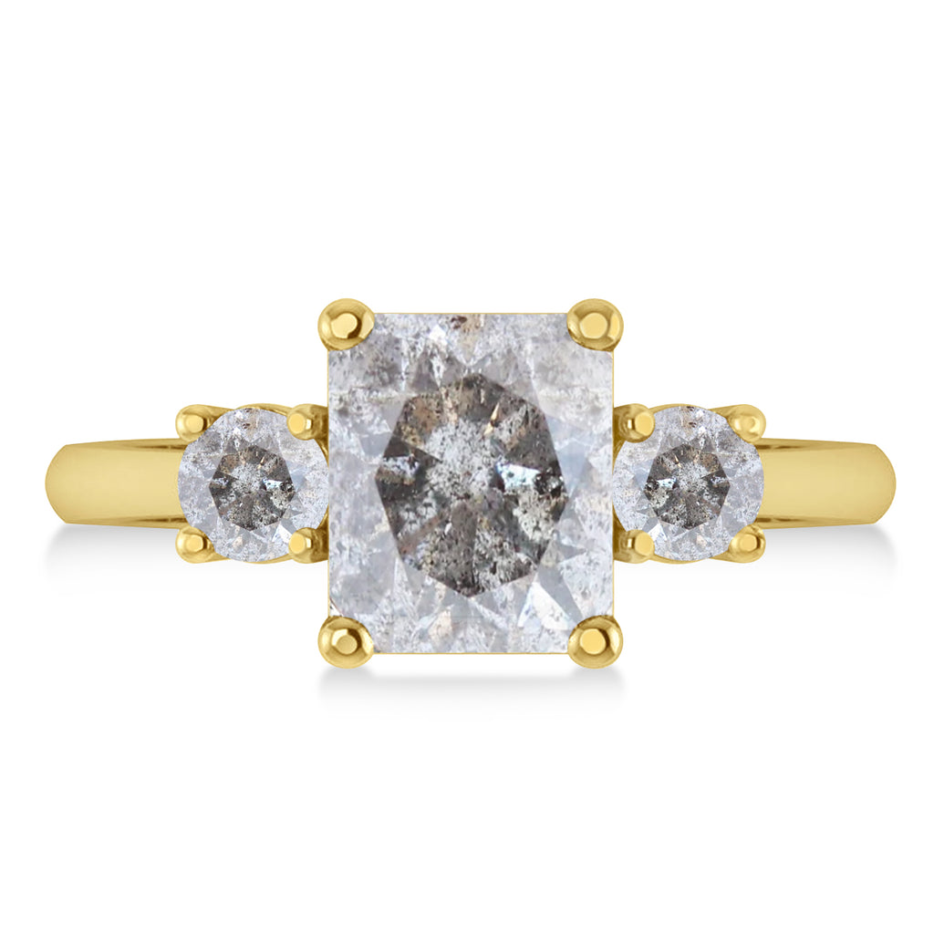 Emerald & Round 3-Stone Salt & Pepper Diamond Engagement Ring 14k Black Gold (3.00ct)