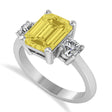 Emerald & Round 3-Stone Yellow & White Diamond Engagement Ring 14k White Gold (3.00ct)
