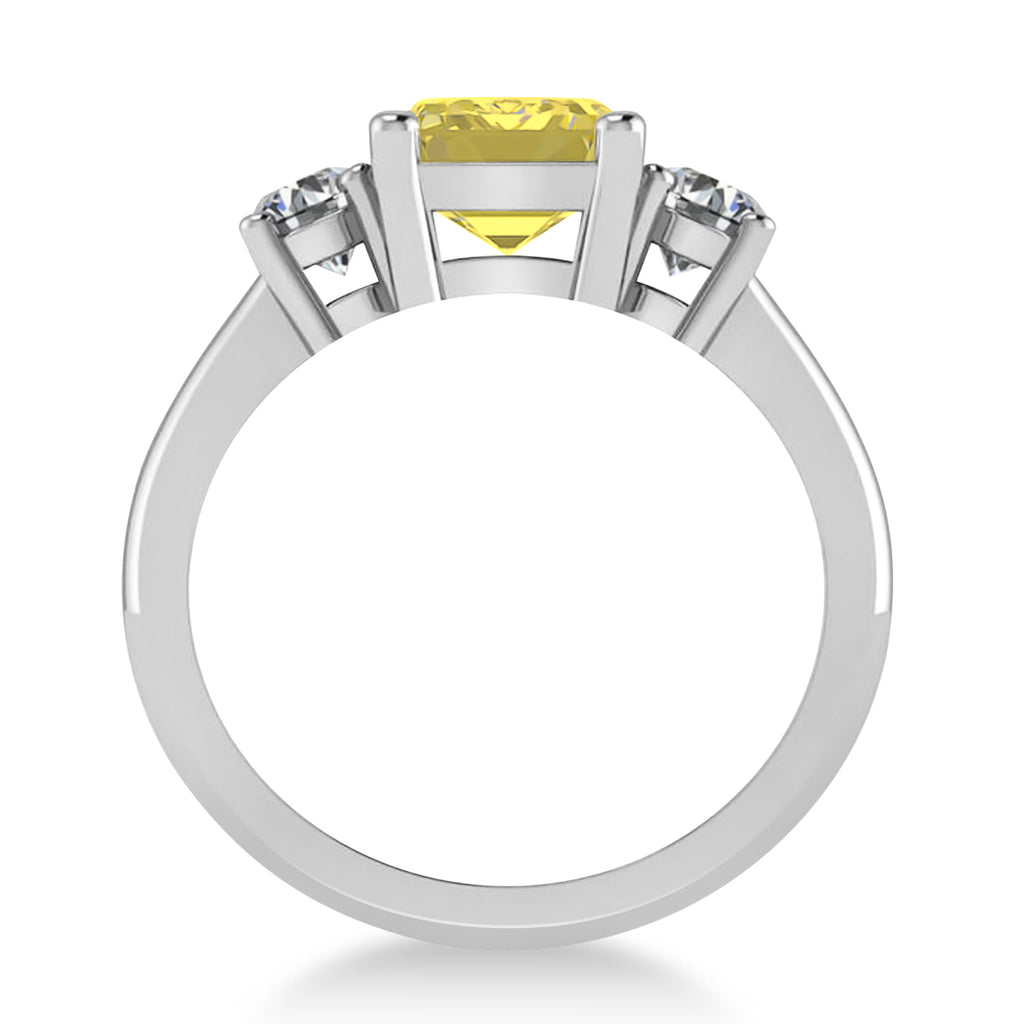 Emerald & Round 3-Stone Yellow & White Diamond Engagement Ring 14k White Gold (3.00ct)