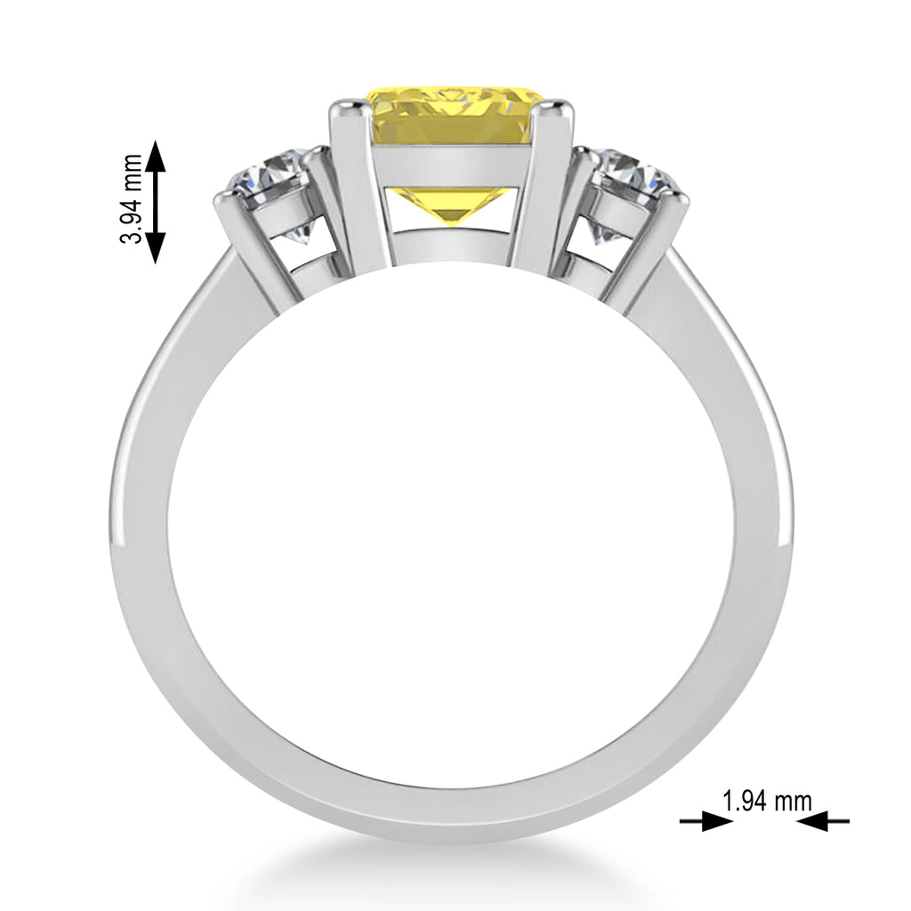 Emerald & Round 3-Stone Yellow & White Diamond Engagement Ring 14k White Gold (3.00ct)