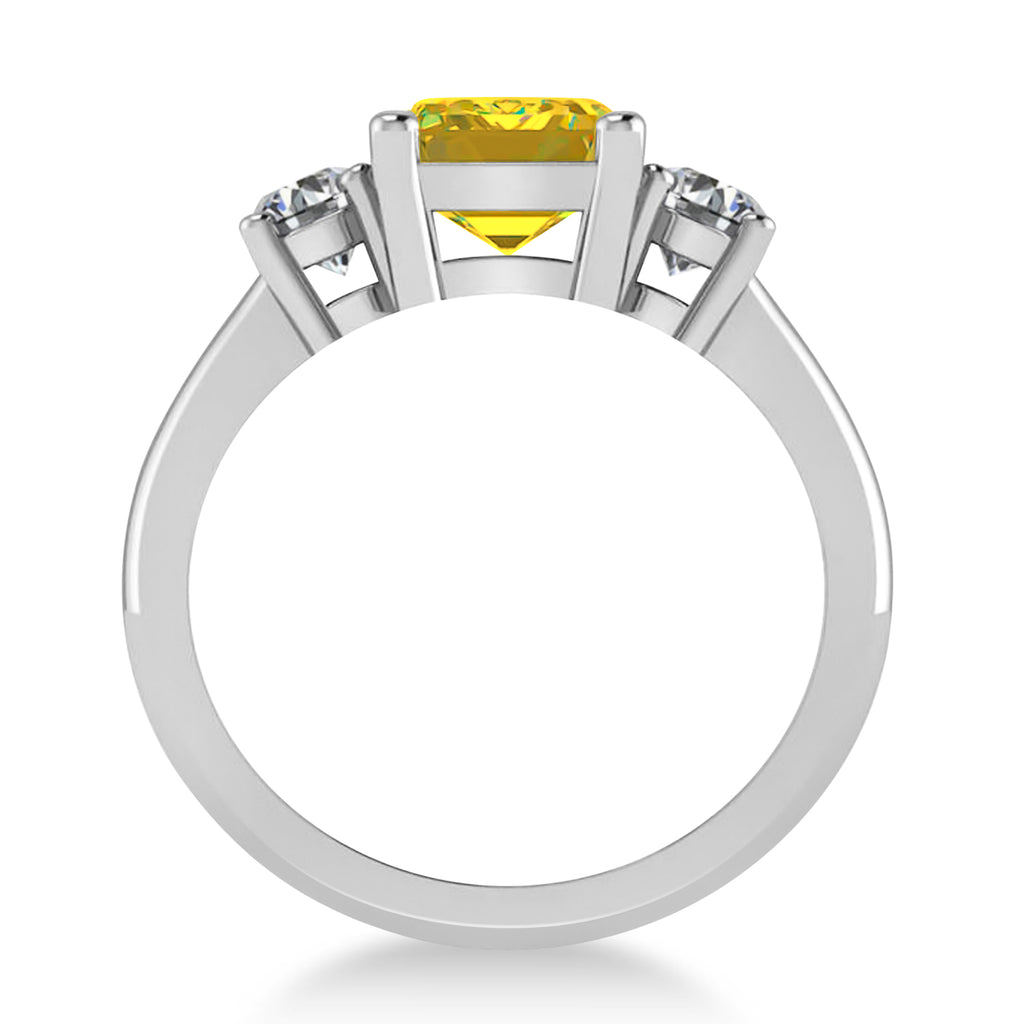 Emerald & Round 3-Stone Yellow Sapphire & Diamond Engagement Ring 14k White Gold (3.00ct)