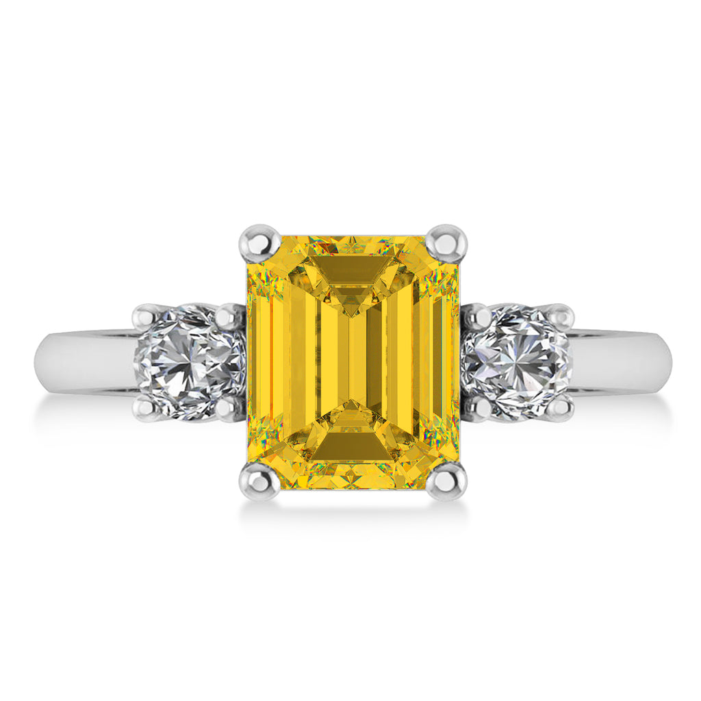 Emerald & Round 3-Stone Yellow Sapphire & Diamond Engagement Ring 14k White Gold (3.00ct)