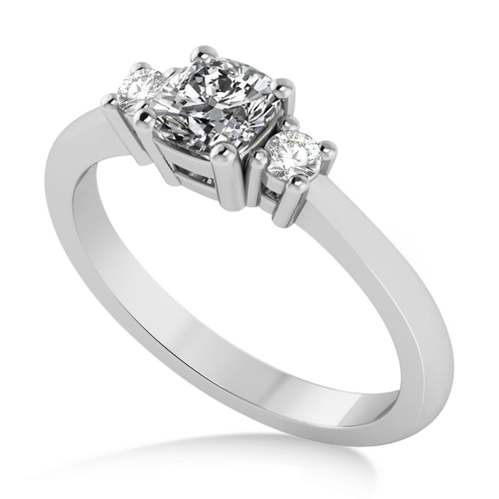 Cushion Diamond Three-Stone Engagement Ring 14k White Gold (0.60ct)