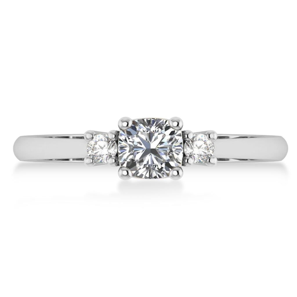 Cushion Diamond Three-Stone Engagement Ring 14k White Gold (0.60ct)