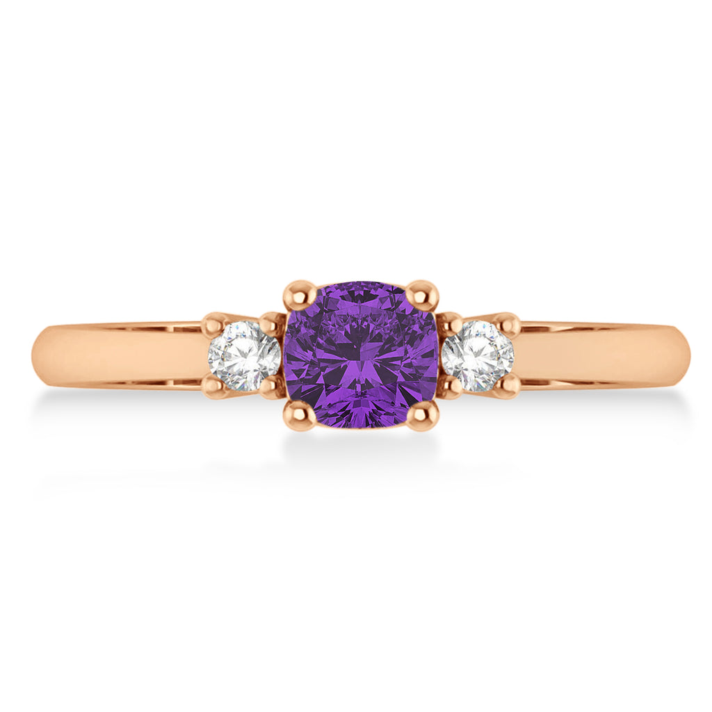 Cushion Amethyst & Diamond Three-Stone Engagement Ring 14k Rose Gold (0.60ct)