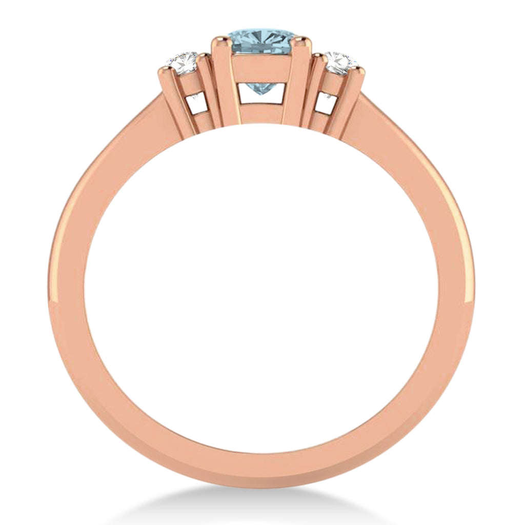 Cushion Aquamarine & Diamond Three-Stone Engagement Ring 14k Rose Gold (0.60ct)