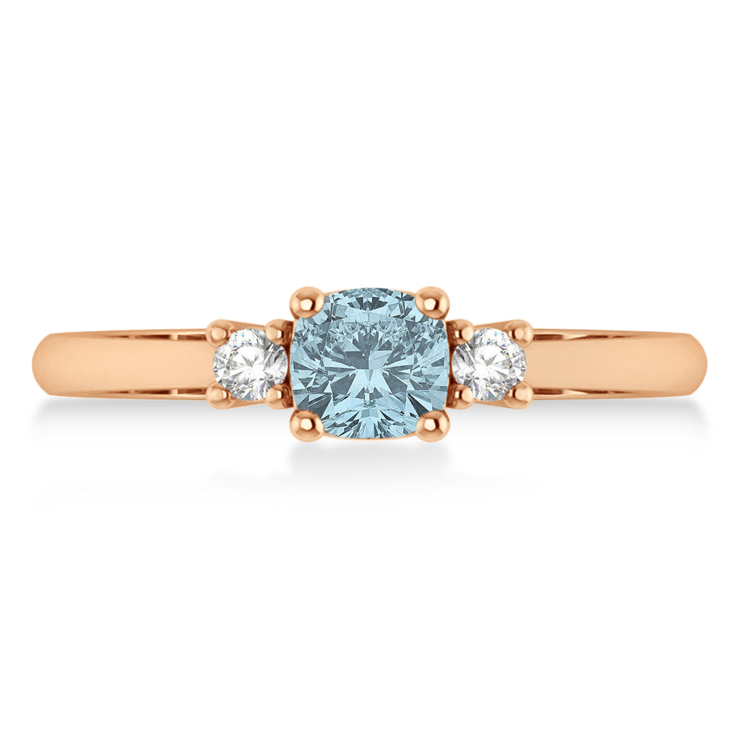 Cushion Aquamarine & Diamond Three-Stone Engagement Ring 14k Rose Gold (0.60ct)